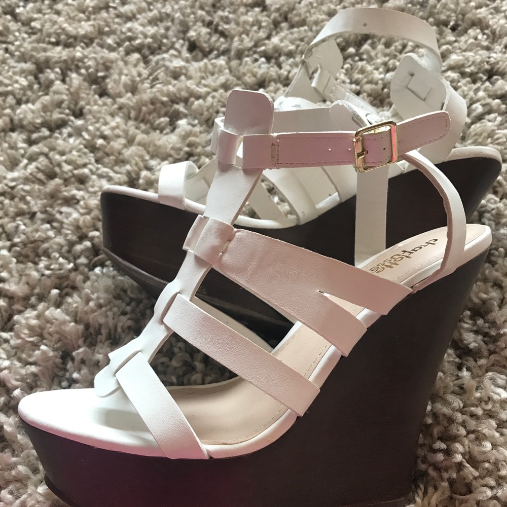 Charlotte Russe White Wedges size 8.